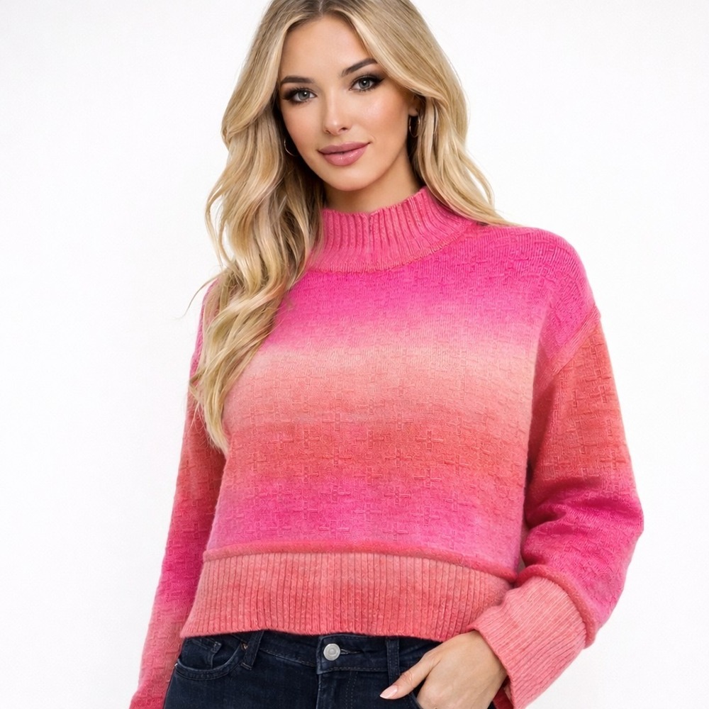 Anthropologie Pilcro Cropped Sweater M Pink Ombré Oversized Boxy Feminine